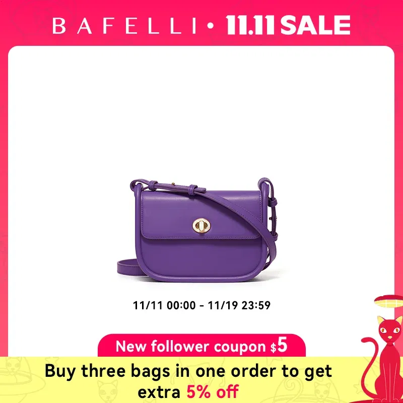 Color: PURPLE - BAFELLI 2024 WOMEN'S NEW TREND LEATHER SADDLE BAGS FASHION STYLE ORIGINAL DESIGNER LUXURY BRAND CASUAL CROSSBODAY PURSE SHOULDER