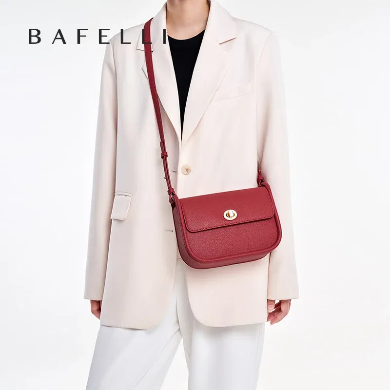 Color: PURPLE - BAFELLI 2024 WOMEN'S NEW TREND LEATHER SADDLE BAGS FASHION STYLE ORIGINAL DESIGNER LUXURY BRAND CASUAL CROSSBODAY PURSE SHOULDER