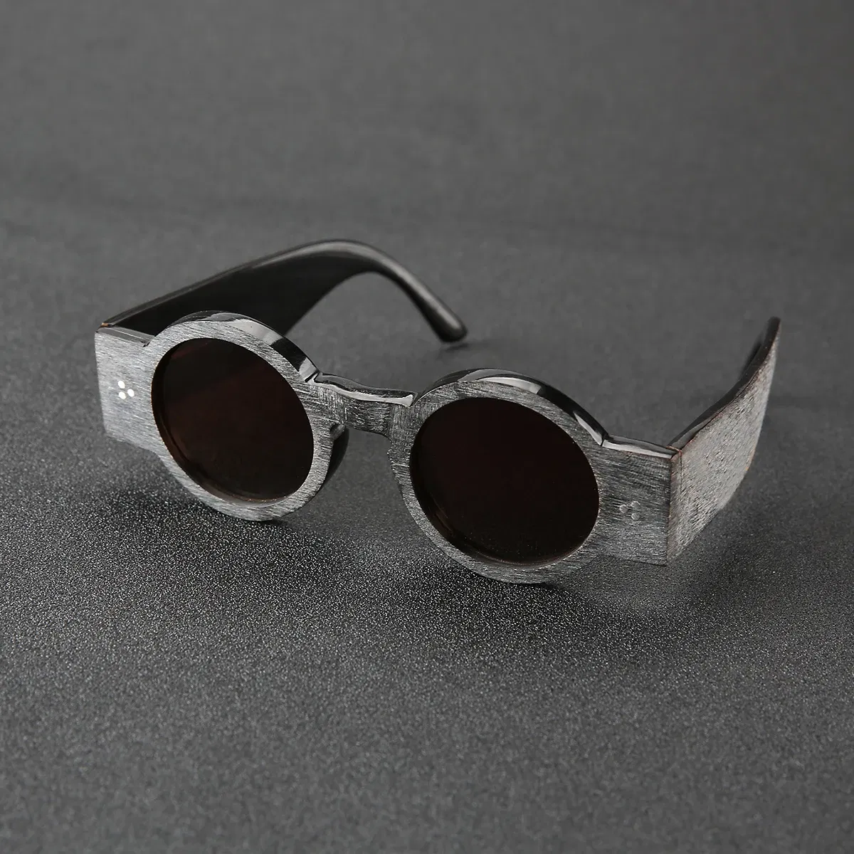 Frame Color: WHITE, Ships From: CHINA - Punk style retro personality round frame rough matte wide temple sunglasses frame buffalo horn material handmade custom