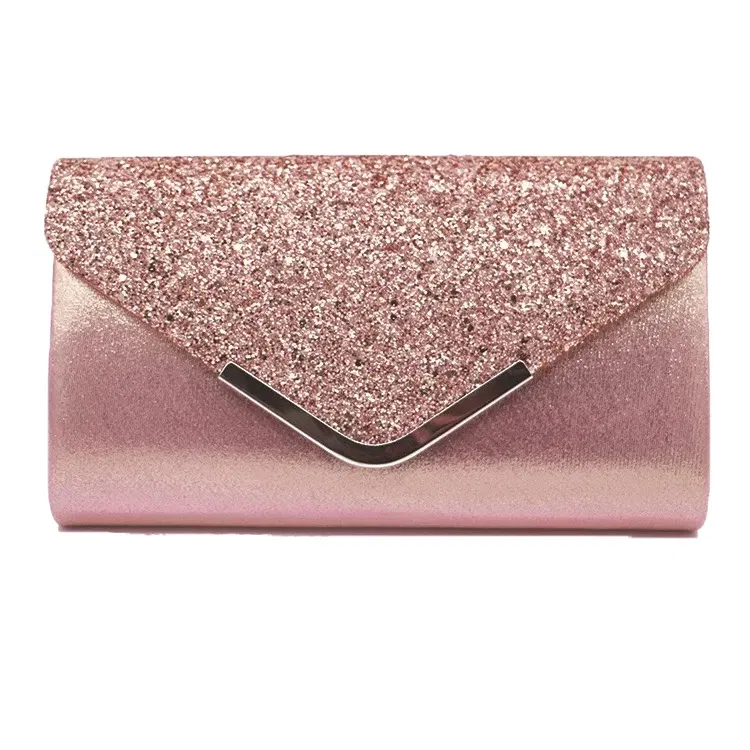 Color: Pink - Glitter Bling,Shiny Elegant And Fashionable Envelope Clutch Bag, Party Wedding Handbag For Women Dinner Bag