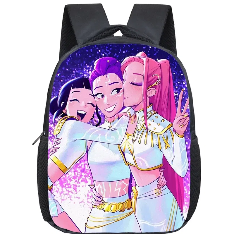 Color: Burgundy - KPop Demon Hunters School Bags 12inch Lightweight Children Backpack Girls Boys Orthopedic Kids Book Bags Back To School Mochilas