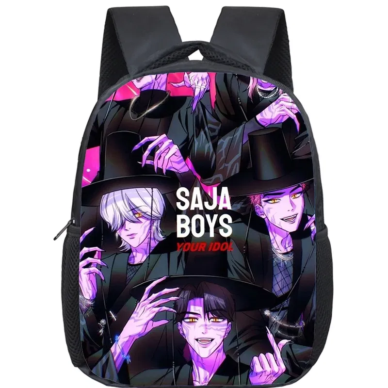 Color: Burgundy - KPop Demon Hunters School Bags 12inch Lightweight Children Backpack Girls Boys Orthopedic Kids Book Bags Back To School Mochilas