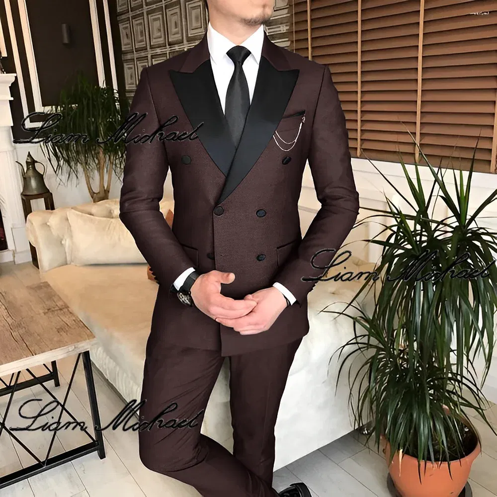 Formal Suit for Men Double Breasted Blazer Pants 2 Piece Set Business Office Outfit Wedding Groom Tuxedo Party Dress