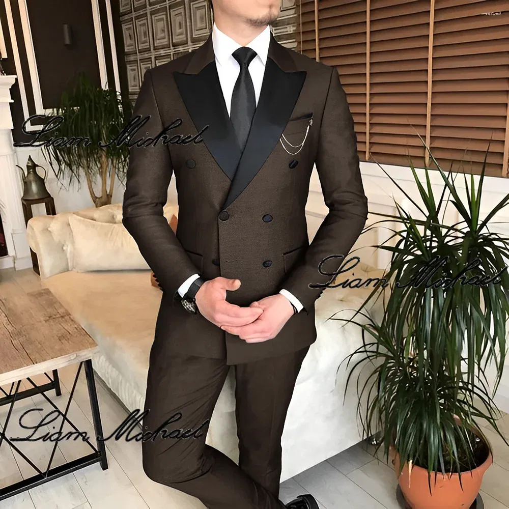 Formal Suit for Men Double Breasted Blazer Pants 2 Piece Set Business Office Outfit Wedding Groom Tuxedo Party Dress