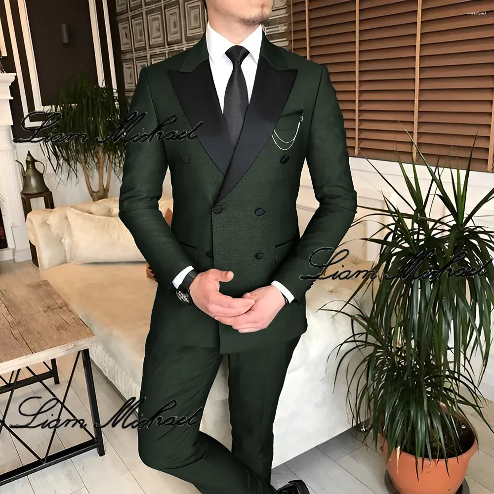 Formal Suit for Men Double Breasted Blazer Pants 2 Piece Set Business Office Outfit Wedding Groom Tuxedo Party Dress