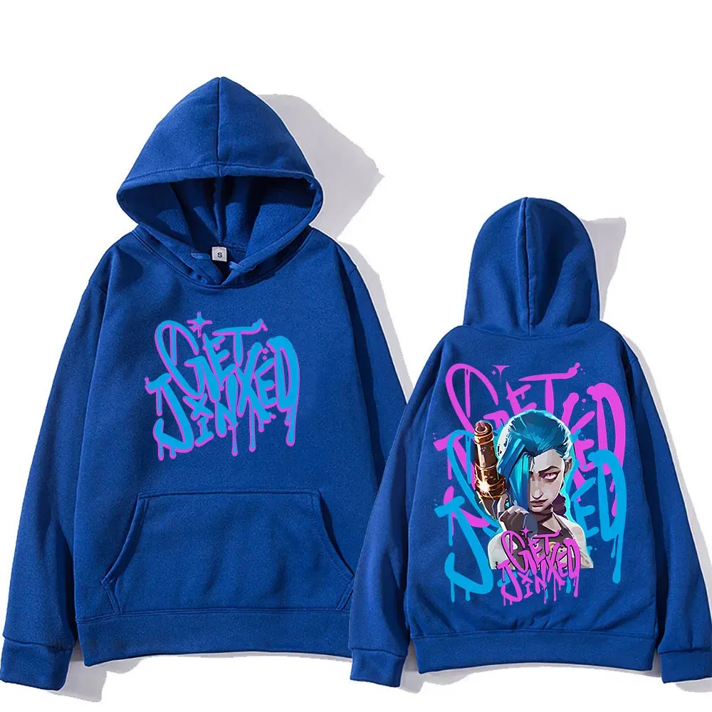 Color: Ivory, Size: XS - Arcane Jinx Cute Hooded Anime Print Harajuku Kawaii Sweatshirt Long-sleeved Cartoon Fleece Clothes Moletom Fashion Pullovers