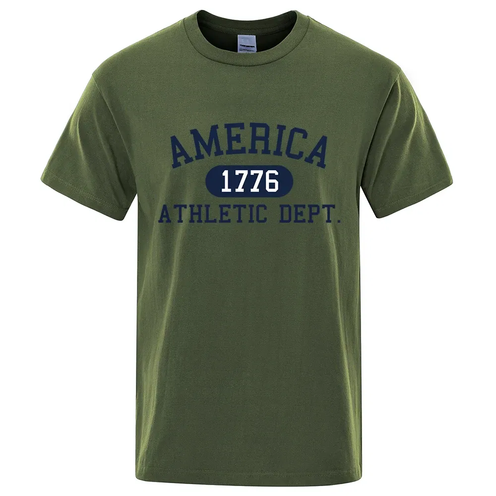 Color: Gold, Size: XXXL - America 1776 Athletic Dept Letter Tshirt Man Fashion Tee Clothes Summer Luxury T-Shirt Hip Hop Breathable Cotton Tee Clothes