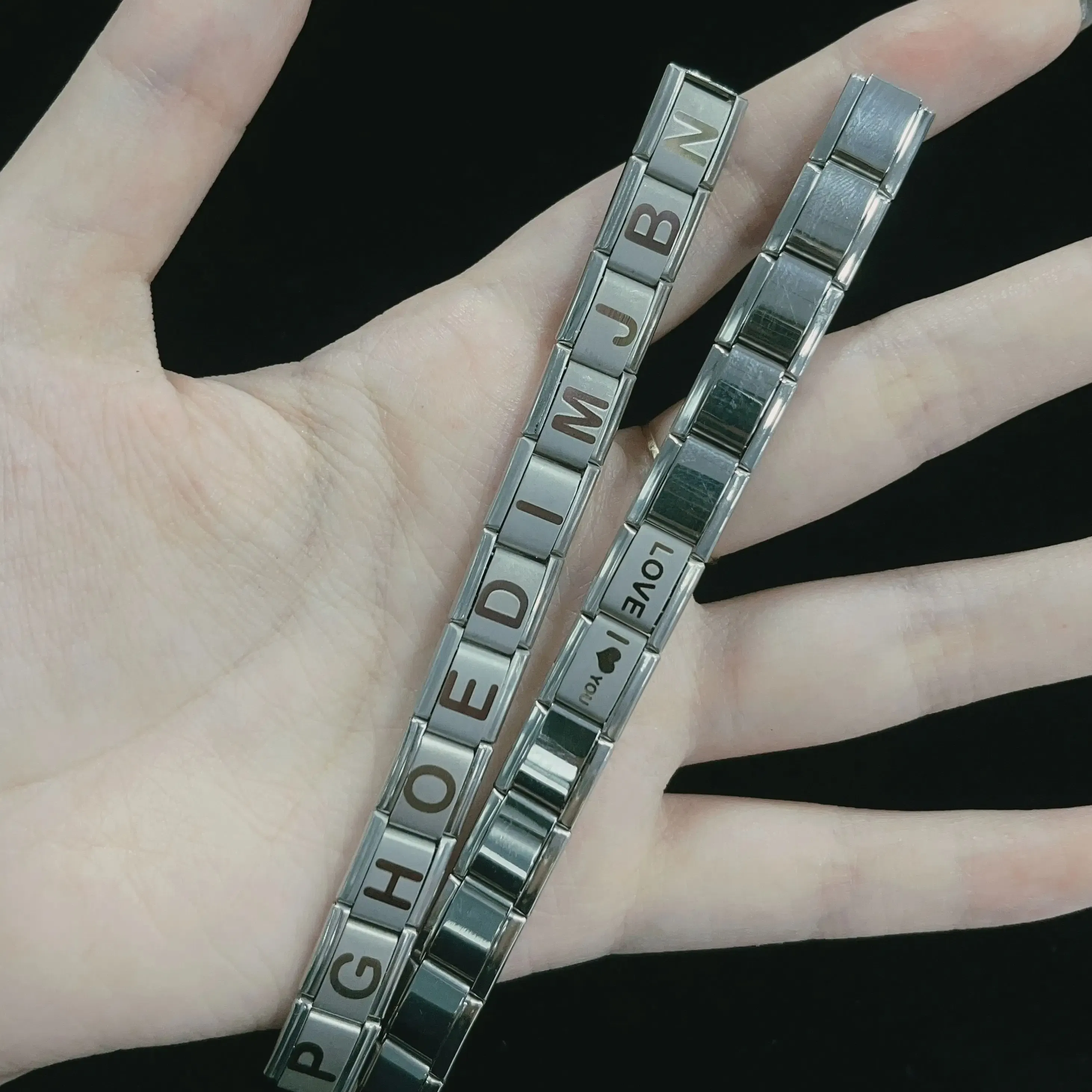 Metal Color: Rust Red, Main Stone Color: WHITE - New DIY Italian Charm 9mm Module Bracelet 26 English letter Stainless Steel Elastic Bracelets for Men and Women Gift