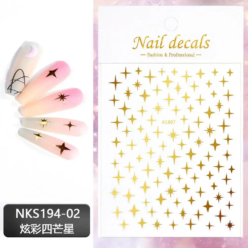 Color: Black Gray - 3D Laser Silver/Rose Gold Hollow Cross Star Nail Art Stickers Design Self-Adhesive Hollow Cross Star Nail/Body Art Decor Sticker