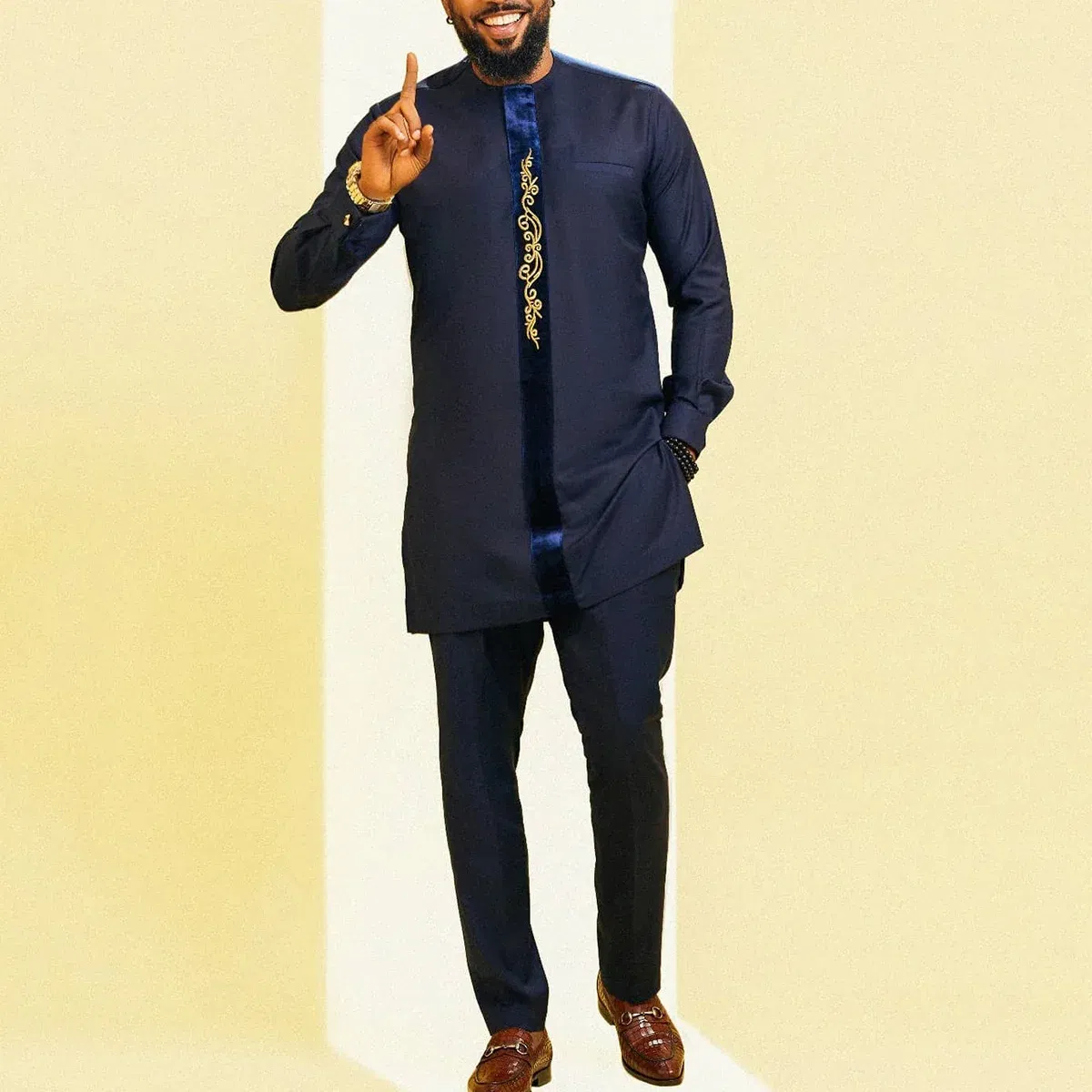 Color: Clear, Size: L - 2025 New men's suit, white pocket, 2-piece set, luxury wedding casual suit, traditional African style of ethnic minorities