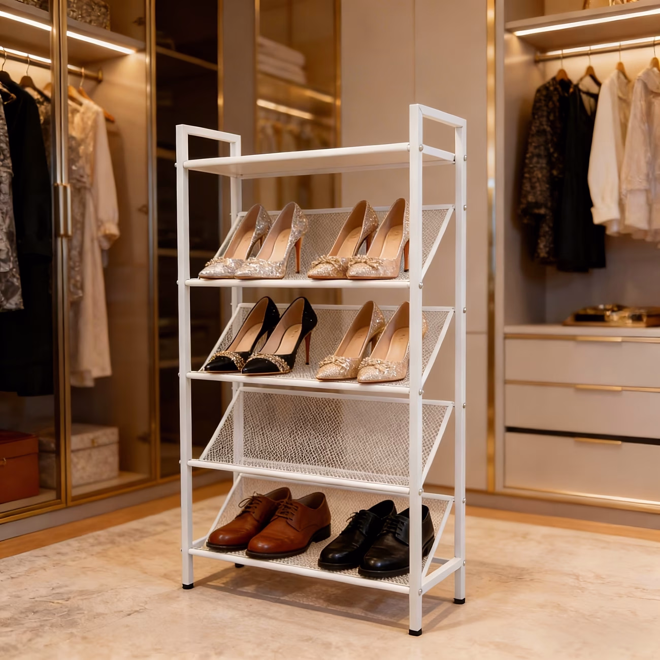 5-Tier Metal Shoe Rack – Narrow Space Entryway Storage, Doorside Shoe Display Shelf for Hallway