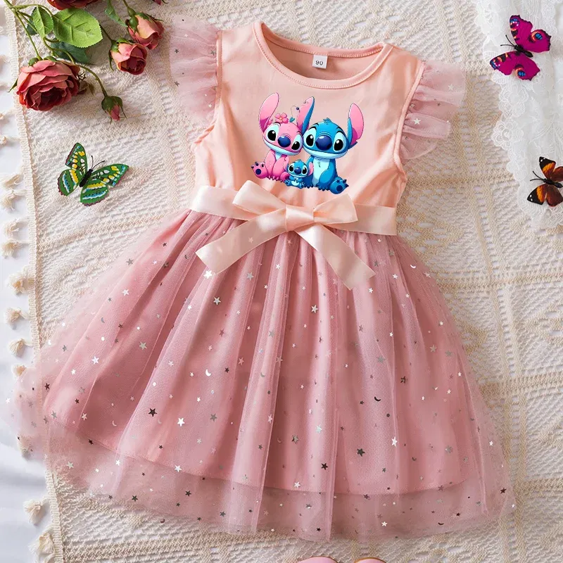 Color: green, Kid Size: 4T - Lilo Stitch Girls Sequin Tutu Dress with Bow Flutter Sleeves Summer Princess Party Outfit for Toddler Kids 2-6 Years