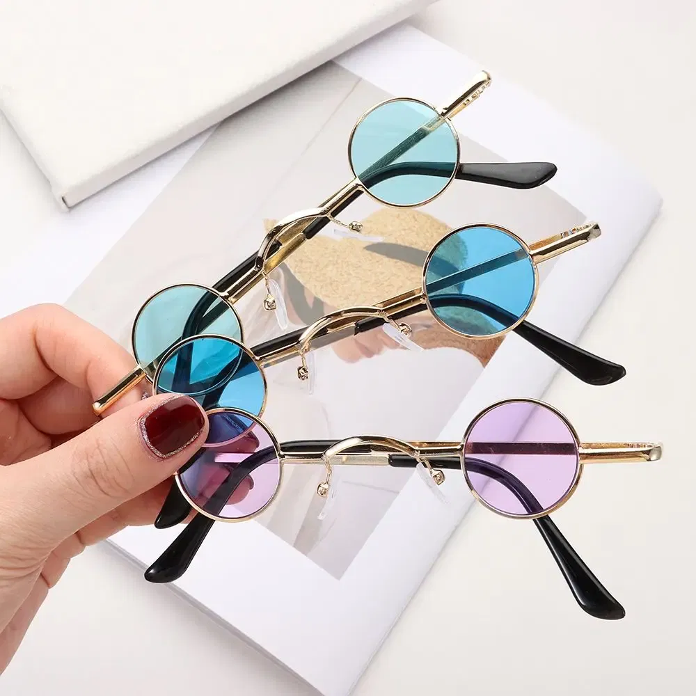 Lenses Color: Blue, Frame Color: WHITE - Small Round Rock Punk Sunglasses for Women Men Ultra Metal Frame Hip Hop Sun Glasses Candy Color Fashion Shades Driving Eyewear