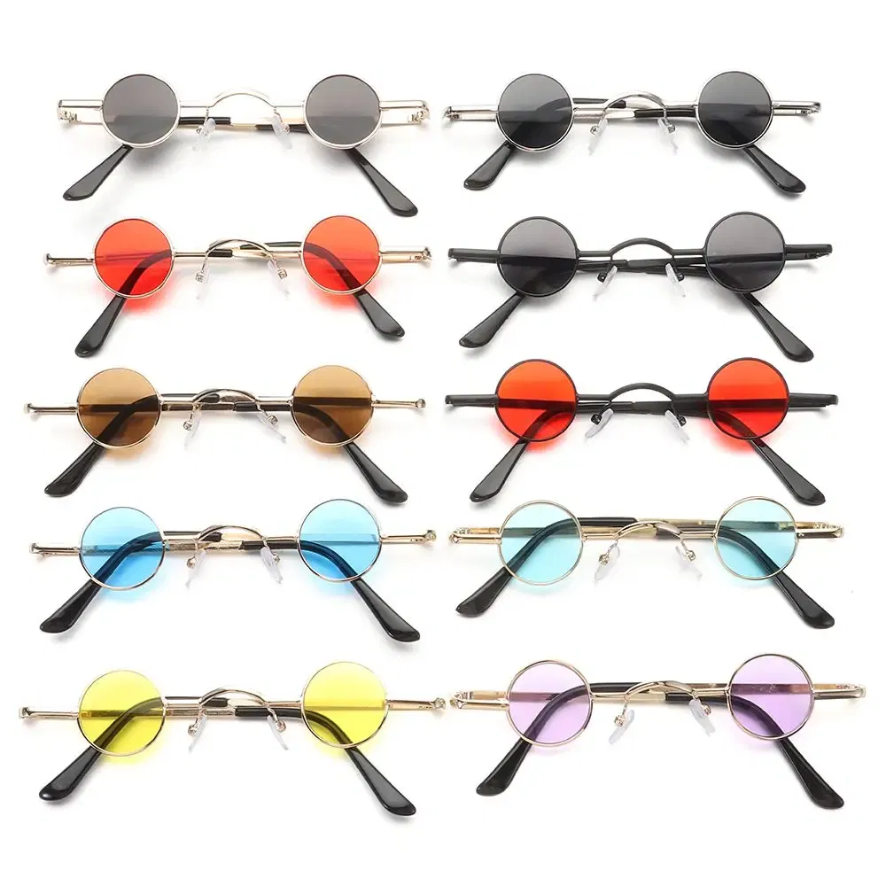 Lenses Color: Blue, Frame Color: WHITE - Small Round Rock Punk Sunglasses for Women Men Ultra Metal Frame Hip Hop Sun Glasses Candy Color Fashion Shades Driving Eyewear
