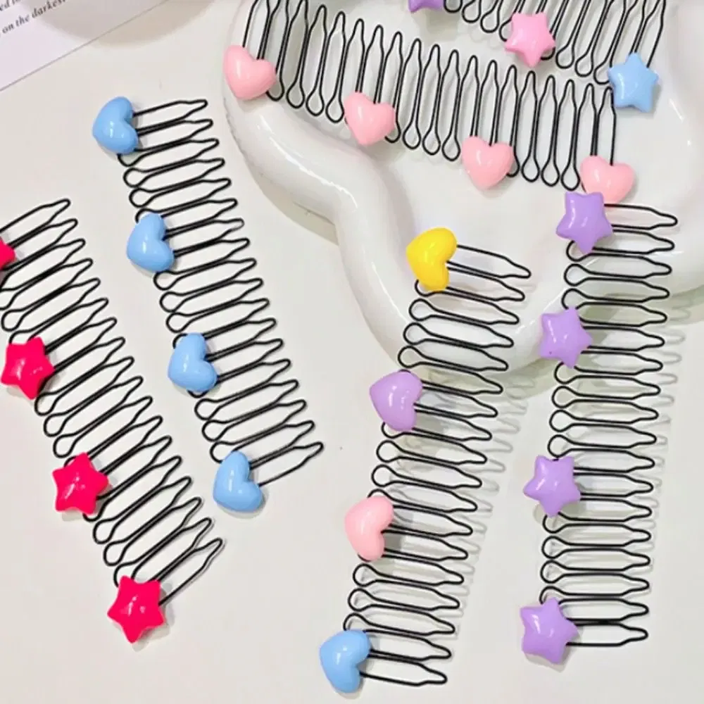 Color: PURPLE - Invisible Broken Hairpin Women Bow Heart Hair Clip Kids Tiara Tools Curve Needle Bangs Fixed Insert Comb Styling Accessories