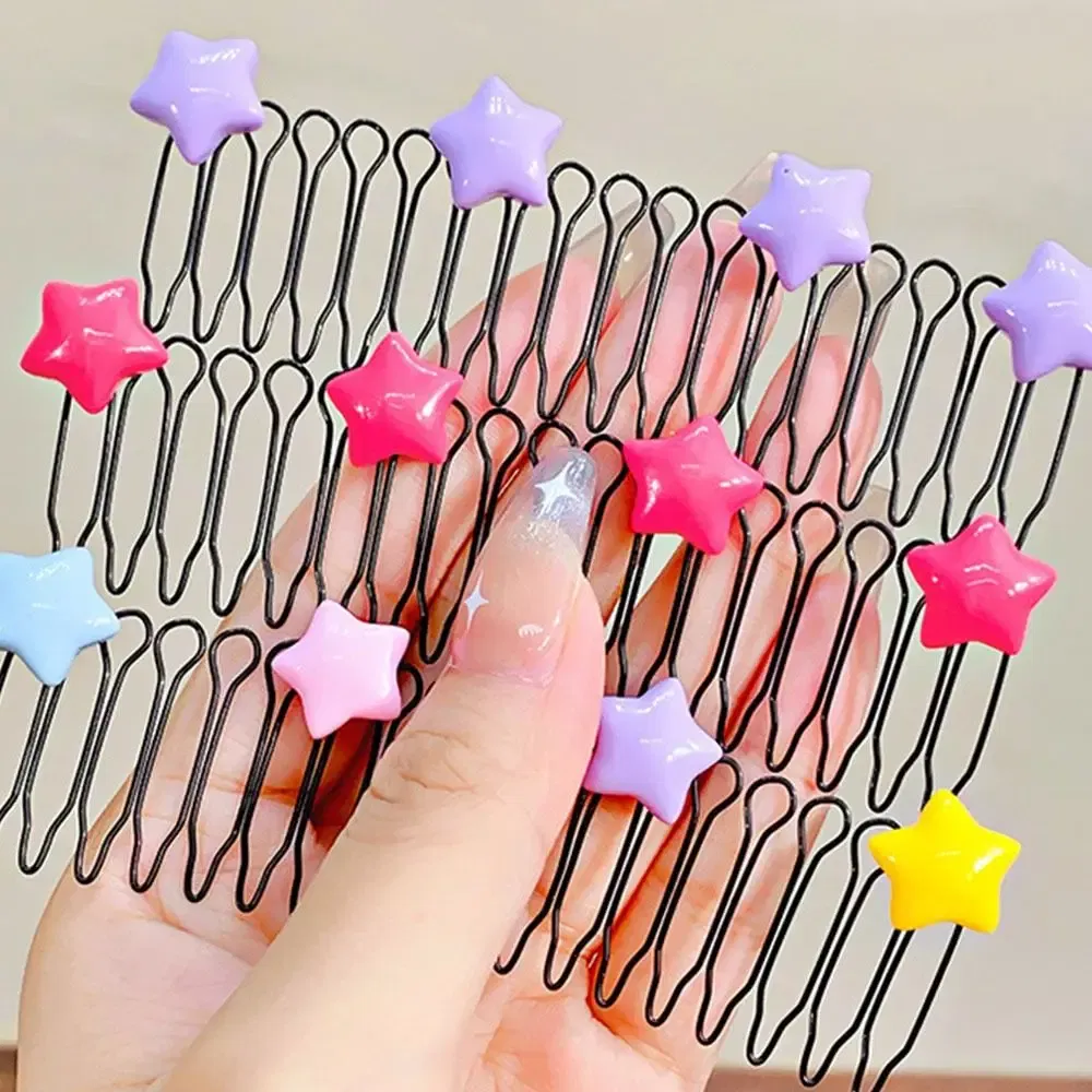 Color: PURPLE - Invisible Broken Hairpin Women Bow Heart Hair Clip Kids Tiara Tools Curve Needle Bangs Fixed Insert Comb Styling Accessories