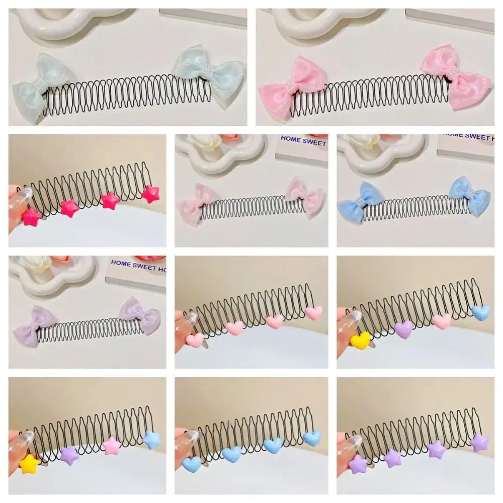 Color: PURPLE - Invisible Broken Hairpin Women Bow Heart Hair Clip Kids Tiara Tools Curve Needle Bangs Fixed Insert Comb Styling Accessories
