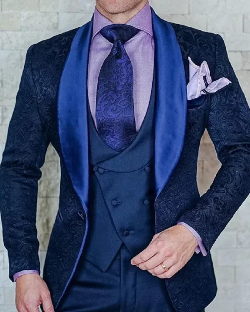 Men's Wedding Suit 2024 Italian Design Custom Black Smoking Tuxedo Jacket 3-piece Set (coat Vest Pants) Men's Groom Terno Suit