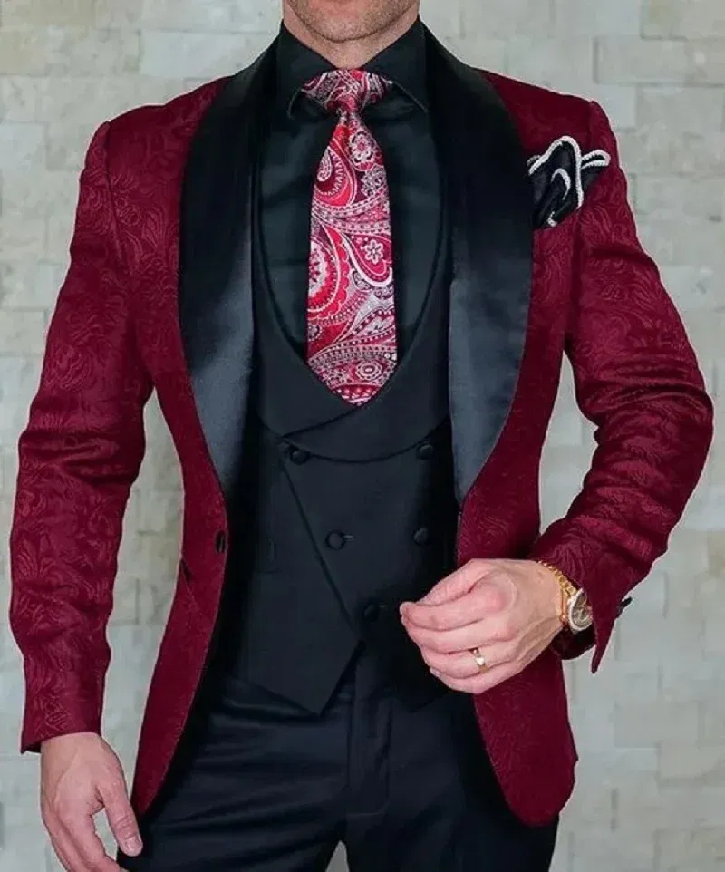 Men's Wedding Suit 2024 Italian Design Custom Black Smoking Tuxedo Jacket 3-piece Set (coat Vest Pants) Men's Groom Terno Suit