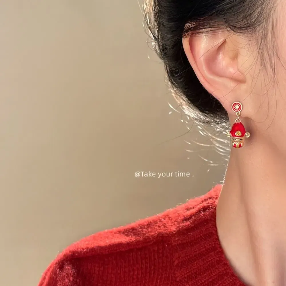 Metal Color: BROWN - Chinese Style New Year Earrings Heart God of Wealth Snake Year Drop Earring Tassels Ear Decor 2025 Women Earrings Women