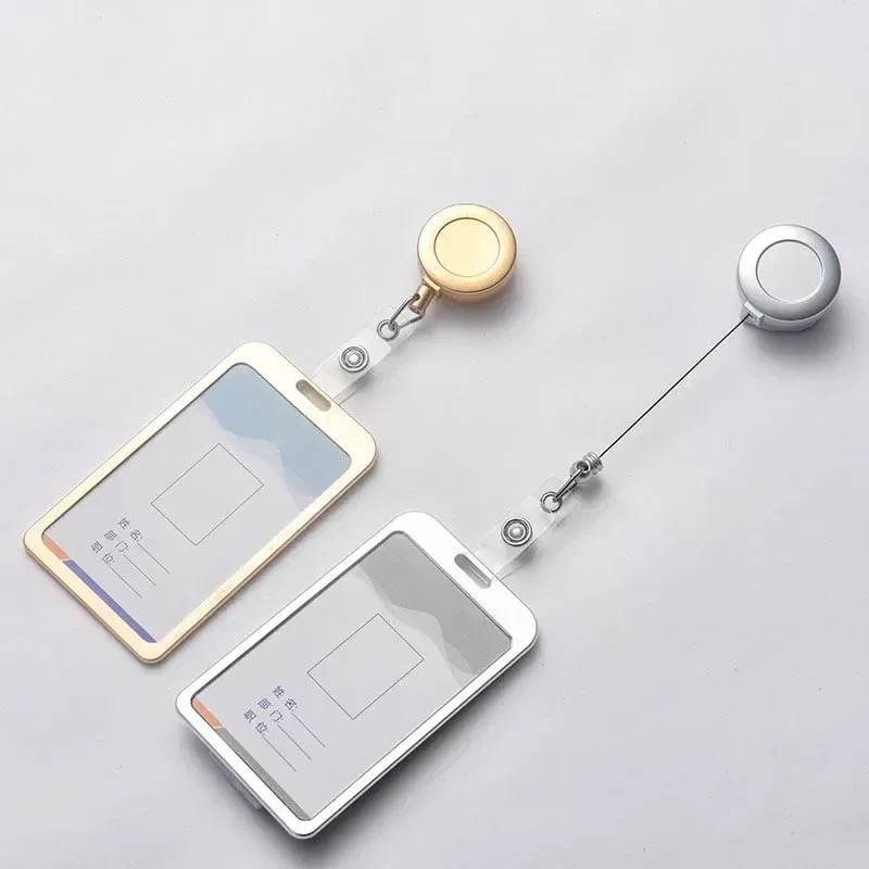 Color: Ivory - Aluminum Alloy Card Cover Case Women Men Work Name Bank ID Card Holders Business Badge Case Credit Card Badge Case Bag Pouch