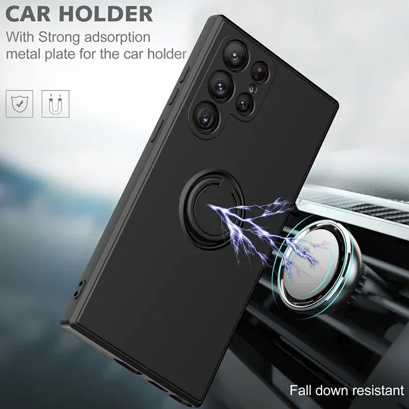 Color: black, Ships From: CHINA, Material: Vinyl - With Ring Holder Phone Case For Samsung Galaxy S25 Ultra S24 S23 S22 S21 Plus A13 A52 A53 A54 TPU Soft Back Cover