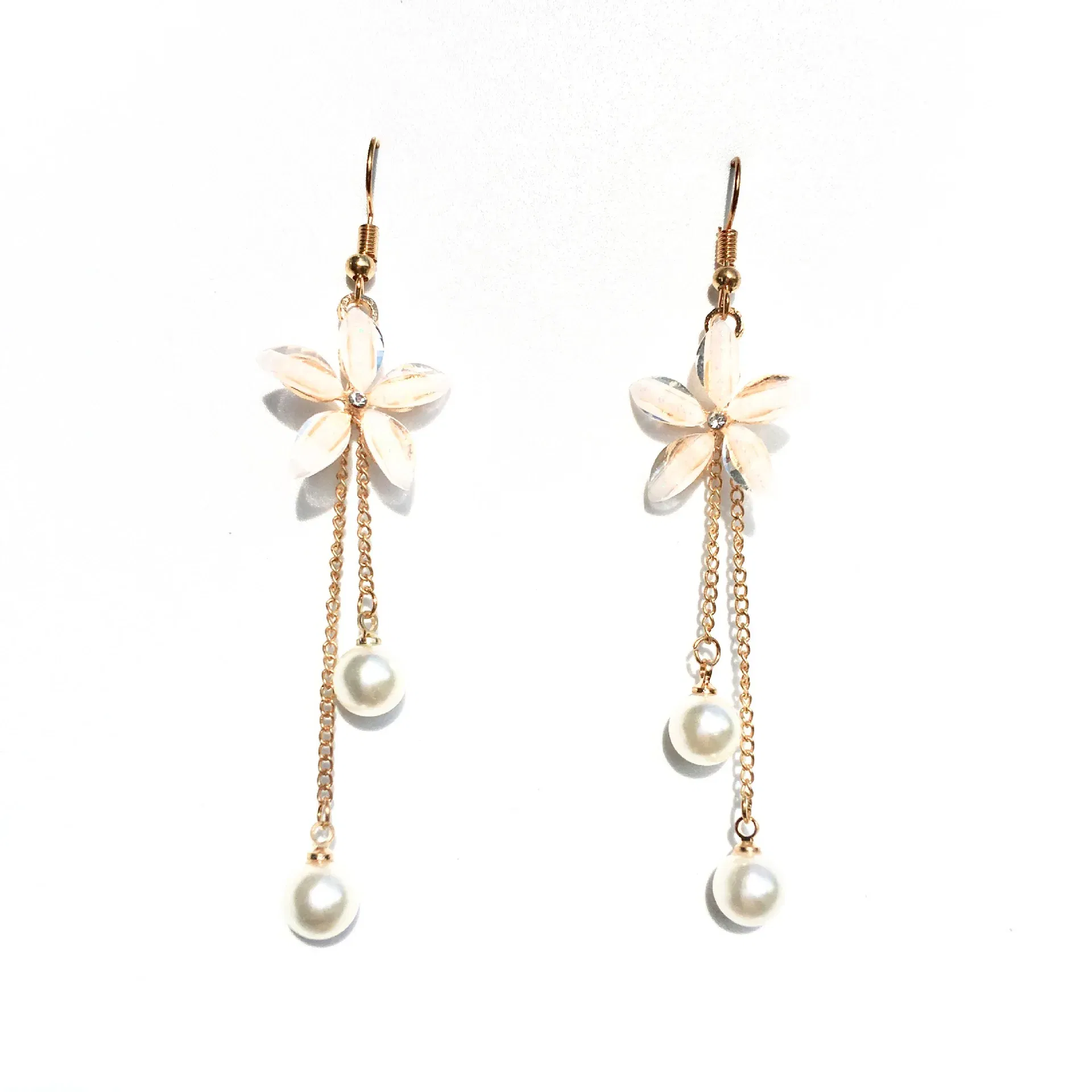 Metal Color: Blue white zinc plated - Flower Earrings 2019 Punk Fashion New Earrings Lady Wild Chain Pearl Crystal Flower Earrings Gift Wholesale Ladies Earrings