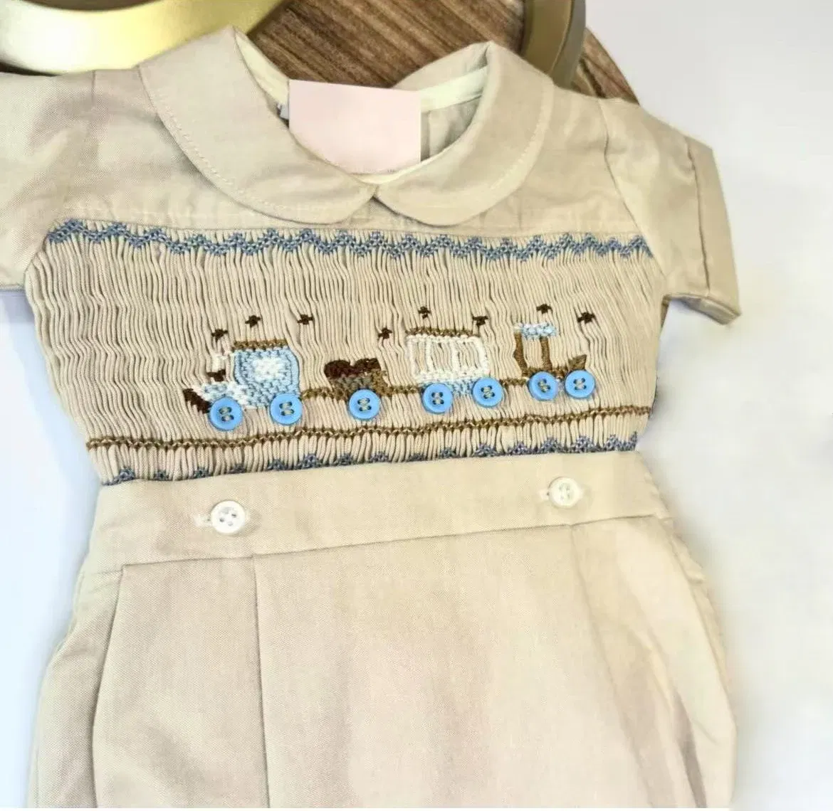 Kid Size: 5T - 0-6Y Baby Boy Summer Short Sleeves Green Handmade Embroidery Smocked Outfit Suit for Party Birthday Holiday A179