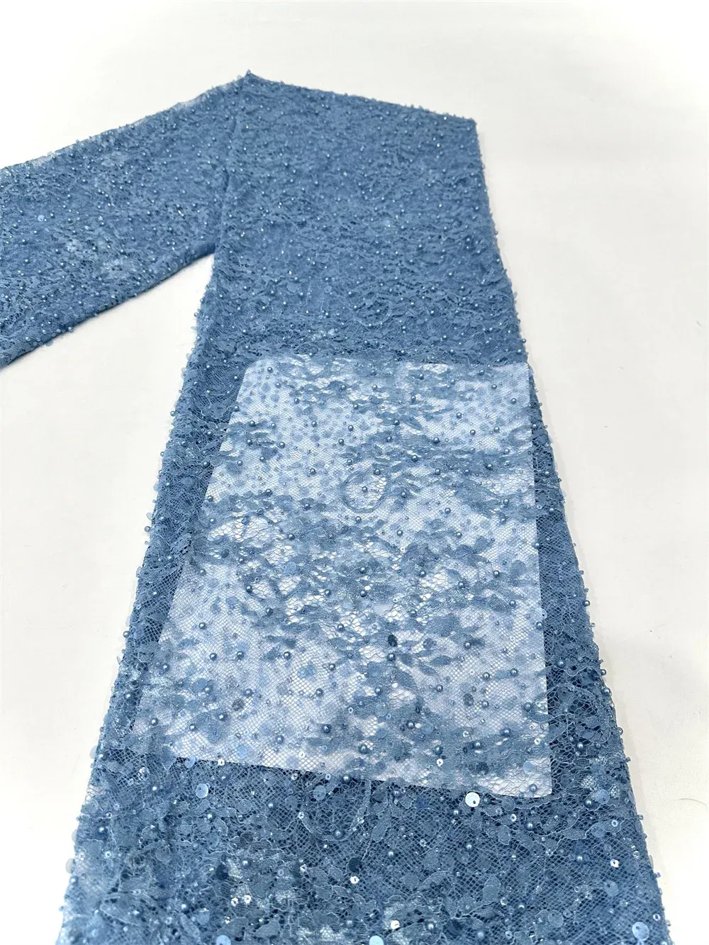 Color: MULTI, Width: 120cm, Length: 5 yards - Luxury French Mesh Beads Lace Fabric 2025 High Quality African Sequins Mesh Lace Fabrics For Nigerian Women Wedding Dress Sewing