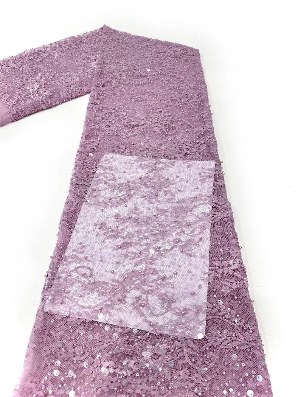 Color: MULTI, Width: 120cm, Length: 5 yards - Luxury French Mesh Beads Lace Fabric 2025 High Quality African Sequins Mesh Lace Fabrics For Nigerian Women Wedding Dress Sewing