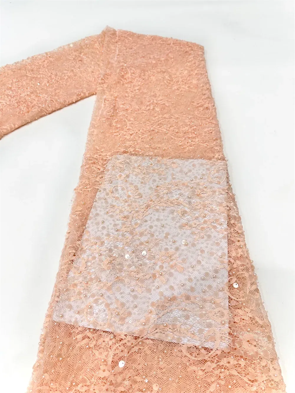 Color: MULTI, Width: 120cm, Length: 5 yards - Luxury French Mesh Beads Lace Fabric 2025 High Quality African Sequins Mesh Lace Fabrics For Nigerian Women Wedding Dress Sewing