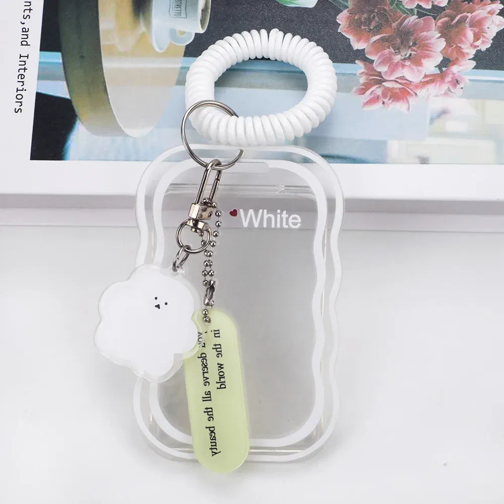 Color: WHITE - INS Transparent Photocard Holder with Spring Keychain Idol Photo Protective Case 3 Inch Photo Card Holder Student ID Card Cover