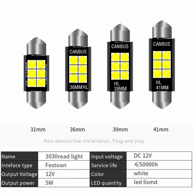 Emitting Color: WHITE, Color Temperature: 5000K - 1pcs 3030 Festoon 31mm 36mm 39mm 41/42mm C5W Led Bulb CANBUS C10W Dome Reading Lamp Car Beleuchtung Interior License Plate Light