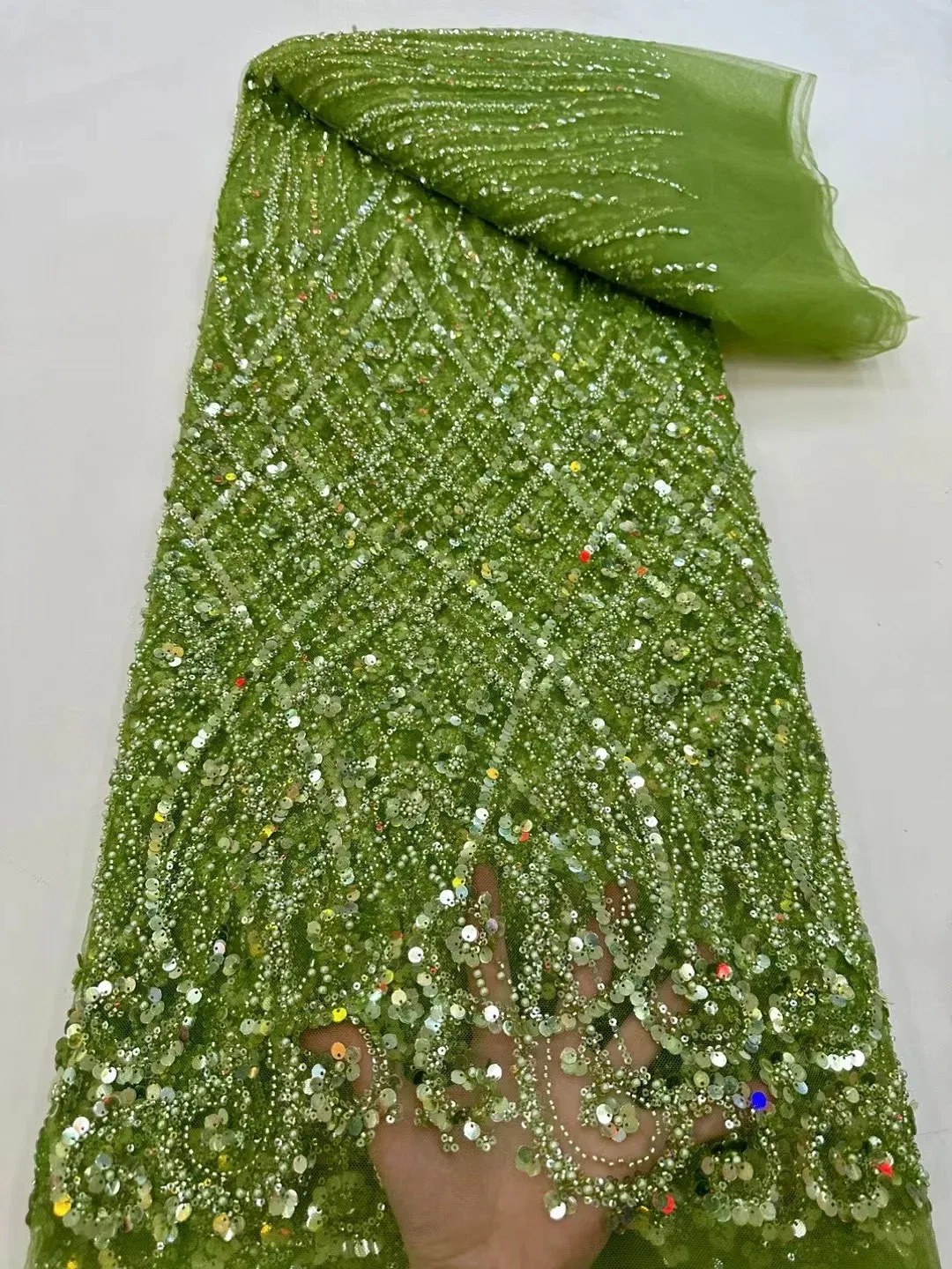 Color: Blue, Width: 120cm, Length: 5 yards - Ni Ai African Sequins Beaded Groom Lace Fabric High Quality French Tulle Lace Fabric 2025 Embroidery Nigerian Lace Fabrics