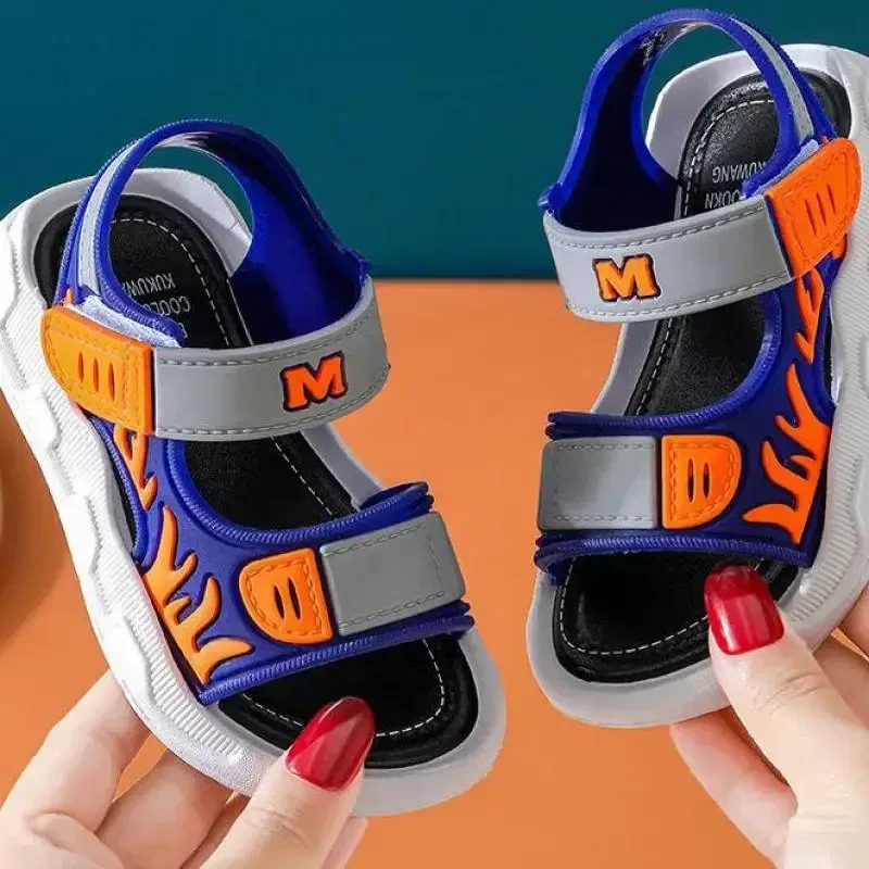 Color: black, Shoe Size: 2 - Baby Sandals Flame Pattern Boy Sandals Soft Sole Anti-slip Boys Girls Children Shoes