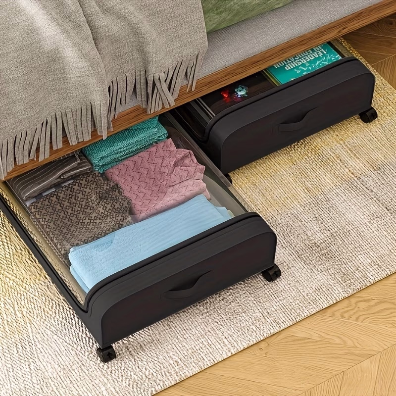 2-Pack Classic Under Bed Storage Organizer with Wheels – Transparent Lid, Dustproof, Multi-Purpose Large Capacity, Space-Saving for Clothes, Books, Toys, Jewelry