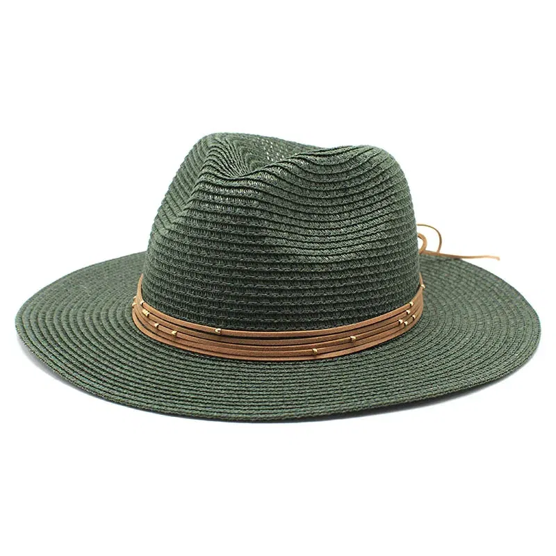 Color: army green, Size: M - Big Size 60CM New Straw Hat 7cm Brim Summer Cooling Beach Sun Hat Outdoor Party Panama Jazz Hat Sombreros De Mujer