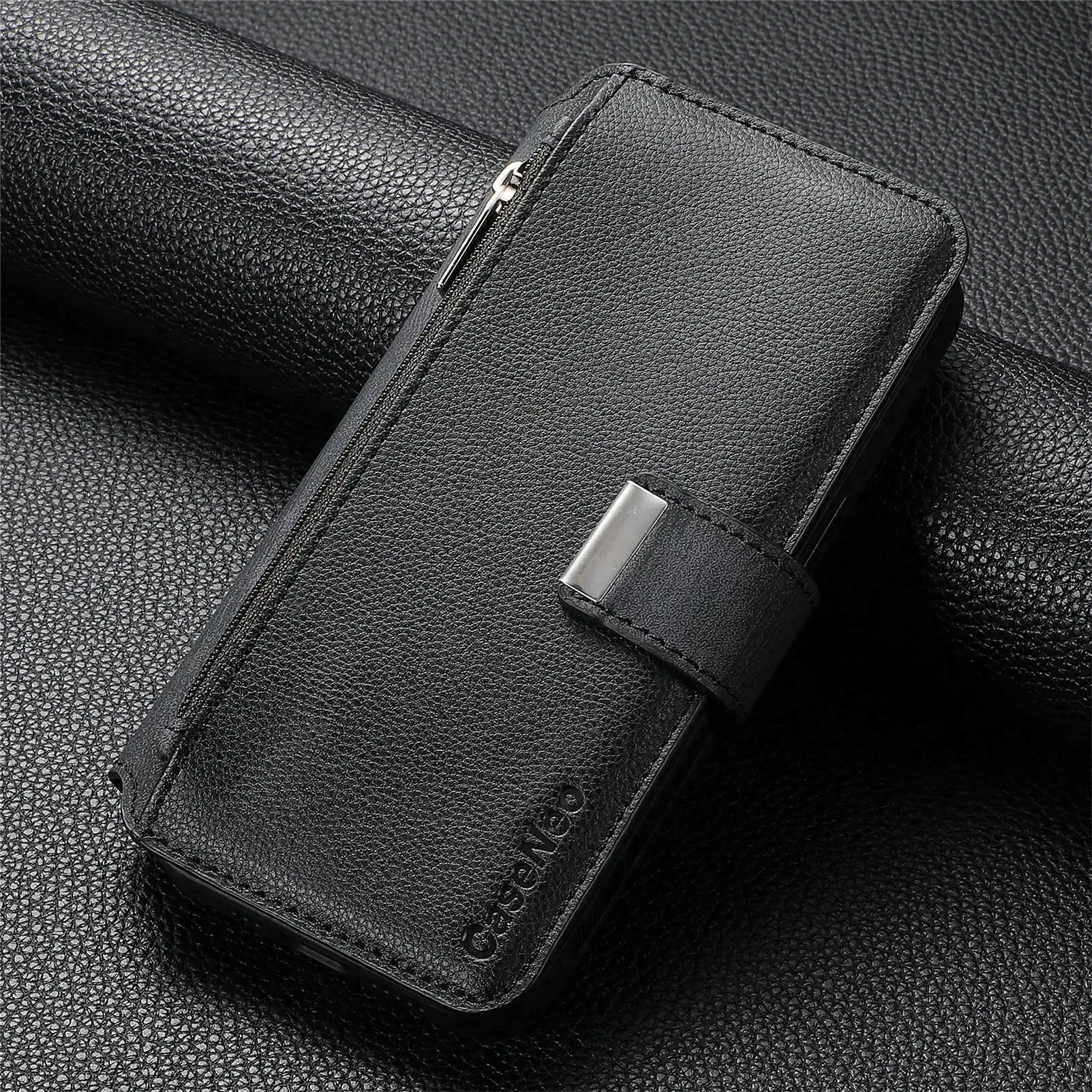 Color: Beige, Material: tpu - With Magsafe Wallet Case For Xiaomi Poco X6 X5 X3 M6 M5S M4 M3 F6 F5 Pro F3 C31 Zipper Leather Multi 6 Card Slot Removable Cover