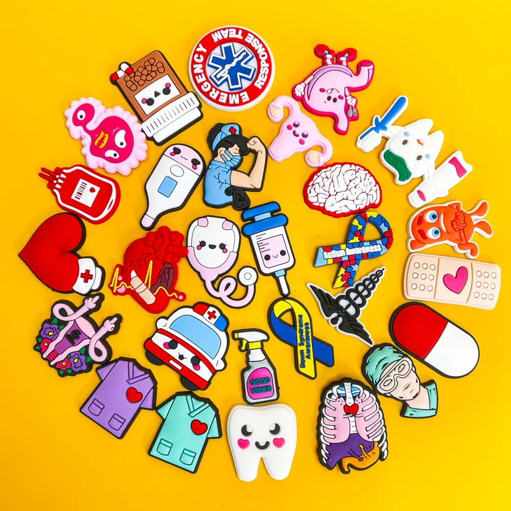 Color: WHITE - 1pcs Medical Clog Accessories Stethoscope Syringe Gibit Shoe Charm Clog Pins Teeth Uterus Nurse Clips Jeans Girl Women Gift