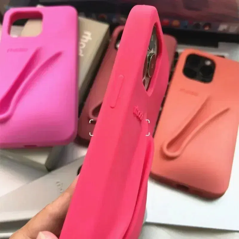 Color: Beige, Material: PE - Lipstick Soft Silicone DIY Rhode Phone Case for IPhone 16 Pro Max 16Pro 16Plus Portable Lip Gloss Holder Ins Hot Cover