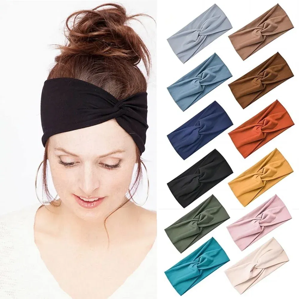 Color: Chocolate, Ships From: CHINA - Pilates Elastic Hair Bands Yoga Headband Running Cycling Sweatband Turban Makeup Hair Hoop Makeup Headwrap Women