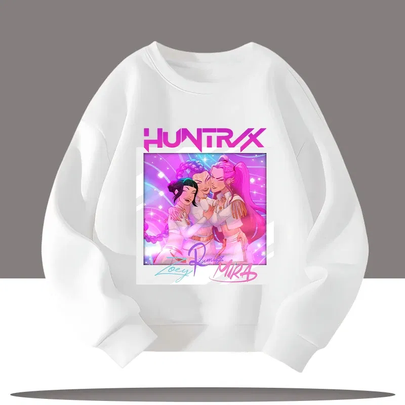 Color: Brown, Kid Size: 4 - Children's Clothing K-pop Demon Hunters Cartoon Print 3-12 Year Old New Style Kids Round-neck Sport Shirt Cute Girl Casual Top