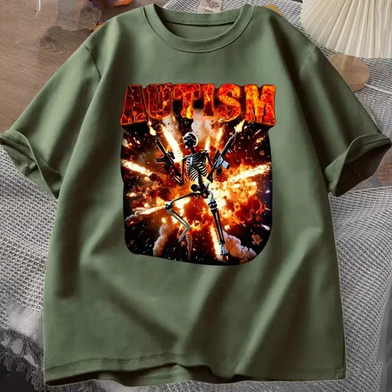 Color: Dark Grey, Size: XXXL - Autistic Funny Skeleton T Shirt Women Men Autism Edgy Skeleton Meme T-shirt Casual Short Sleeve Tshirt Round Neck Clothes