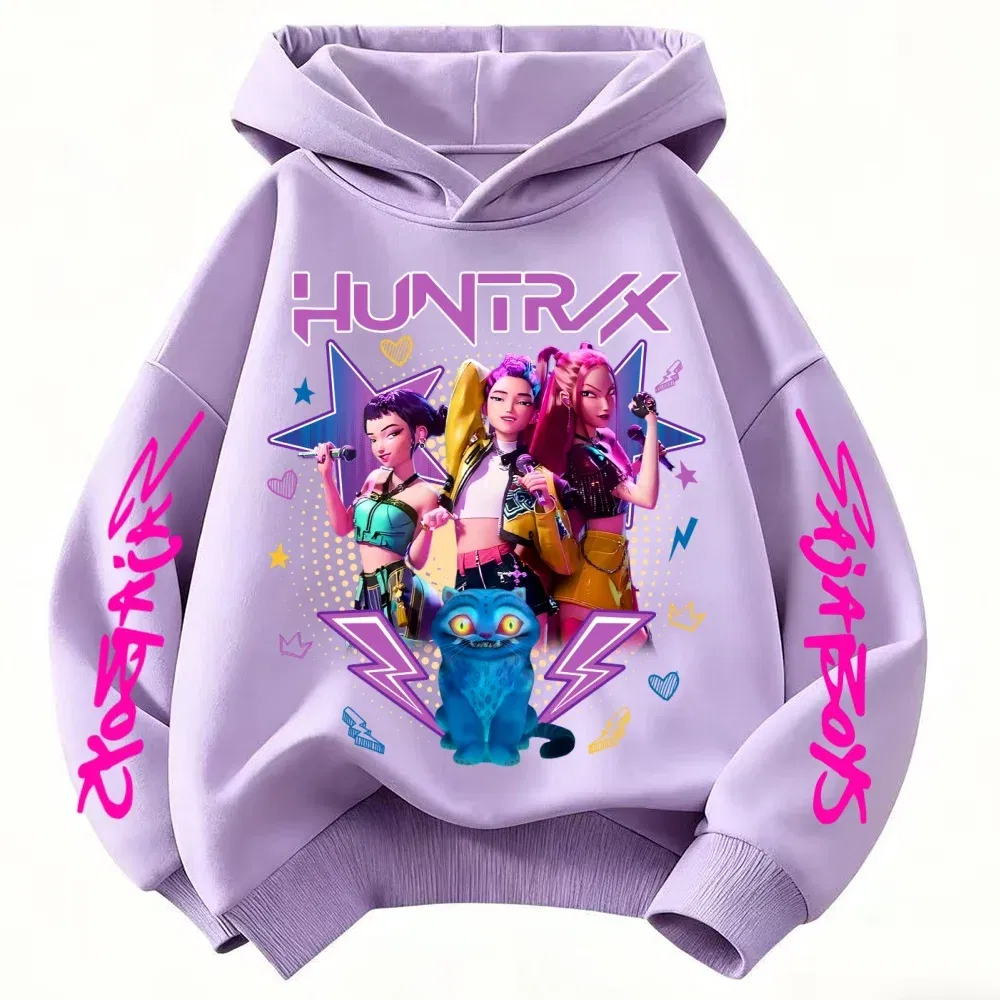 Color: Beige, Kid Size: 5 - Demone Hunter Girl's Pink Hooded Streetwear Autumn Cute Anime Baby Pullover Kids Y2K Kawaii Long Sleeved T-shirt Casual Clothes