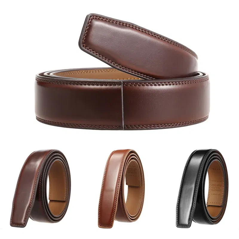 Color: WHITE, Belt Length: 100cm - 90-130cm Brand No Buckle 3.0cm Wide Genuine Leather Automatic Belt Body Strap Without Buckle Belts Men Good Quality No Holes