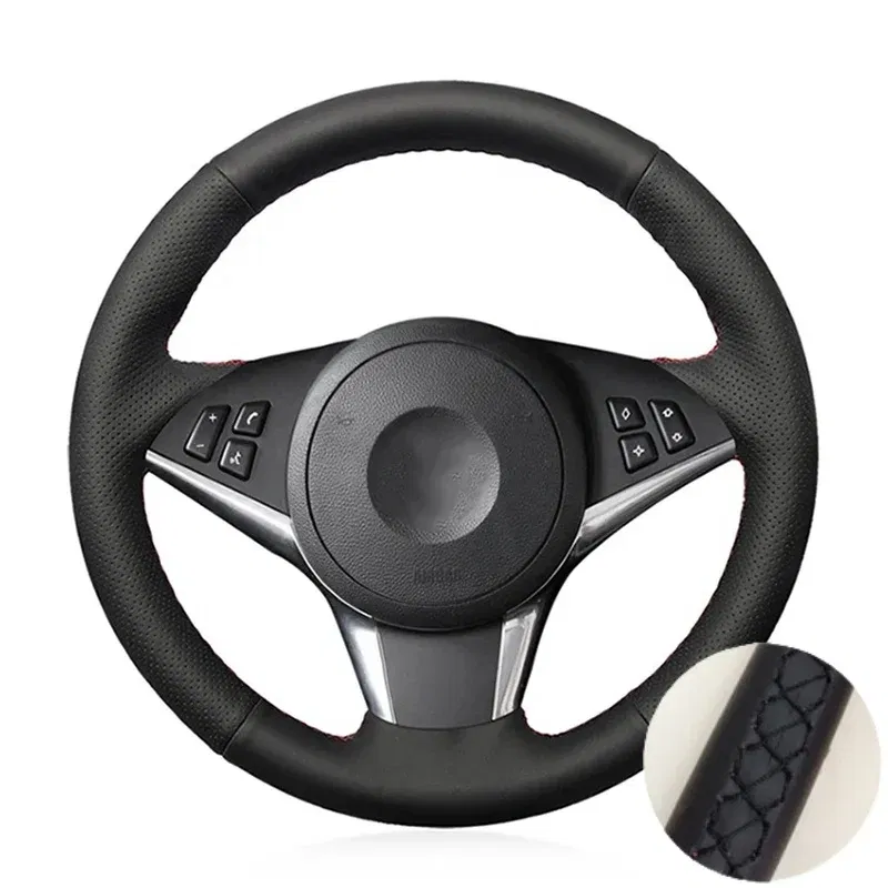 Color Name: SKY BLUE - Car Steering Wheel Cover For BMW E60 E61 530d 545i 550i E63 E64 630i 645Ci 650i Hand-stitched Microfiber Leather Interior