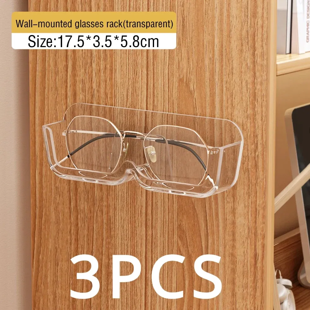 Color: Blue - Glasses Display Cabinet Sunglasses Storage Box Wall Mounted Perforated Free Sunglasses Storage Glasses Rack Home Tidying