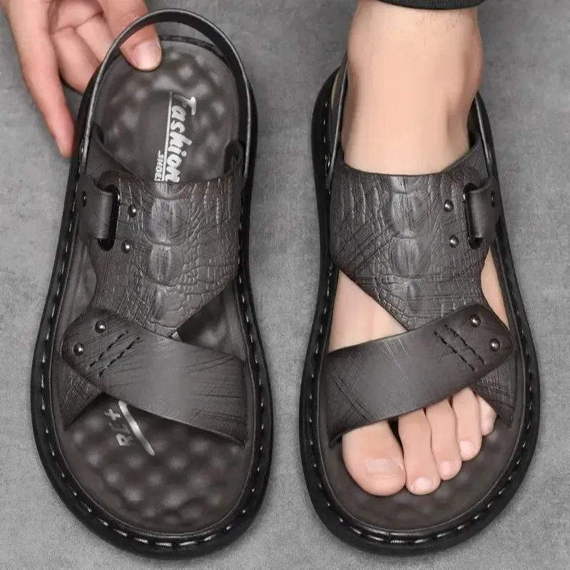 Color: black, Shoe Size: 41 - Men Office Open Toe Shoes Sandals  Non-slip Slippers  Male Footwear Mens Summer Outdoor Shoes