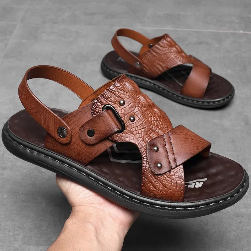Color: black, Shoe Size: 41 - Men Office Open Toe Shoes Sandals  Non-slip Slippers  Male Footwear Mens Summer Outdoor Shoes