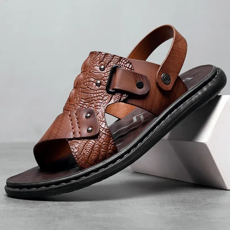 Color: black, Shoe Size: 41 - Men Office Open Toe Shoes Sandals  Non-slip Slippers  Male Footwear Mens Summer Outdoor Shoes